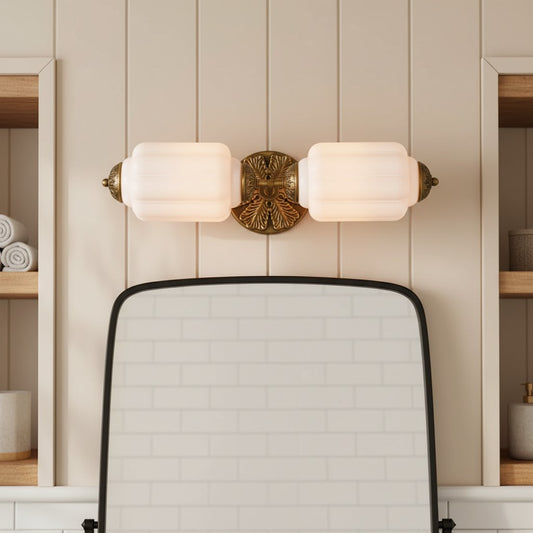 Eloise Vintage Art Deco Milk Glass Horizontal Vanity Wall Sconce