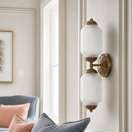 Eloise Vintage Scallop Art Deco Milk Glass Horizontal Wall Sconce