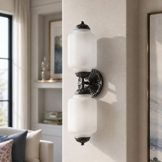 Eloise Vintage Scallop Art Deco Milk Glass Horizontal Wall Sconce