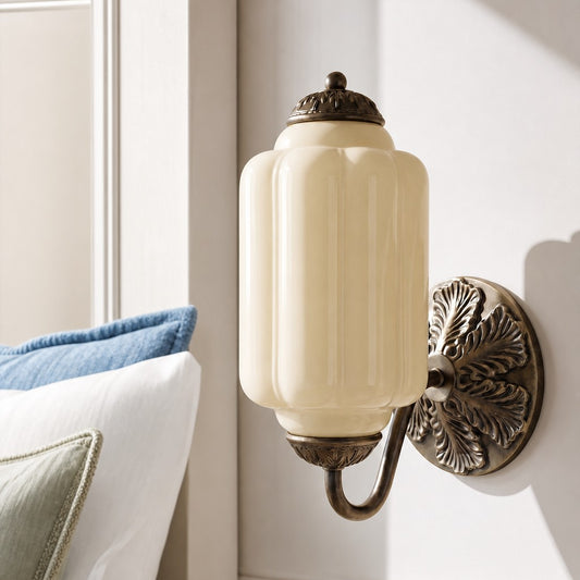 Eloise Vintage Scallop Milk Glass Oiled Brass Wall Sconce