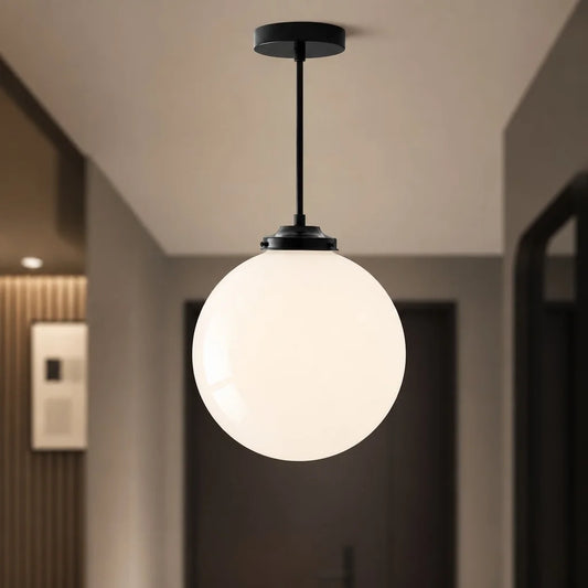 Eloro Modern Globe Milk Glass Semi-Flush Pendant Light
