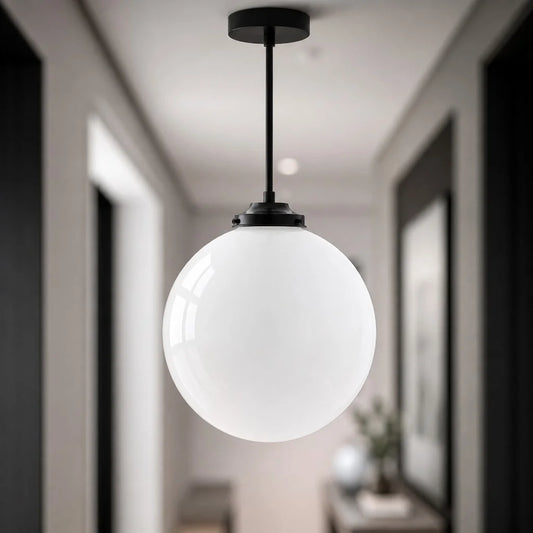 Eloro Modern Globe Milk Glass Semi-Flush Pendant Light