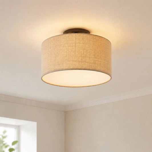 Elowen Linen Drum Flush Mount Ceiling Light
