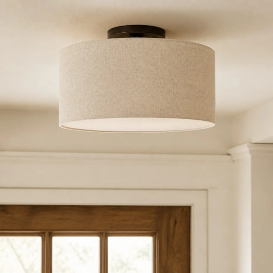 Elowen Linen Drum Flush Mount Ceiling Light