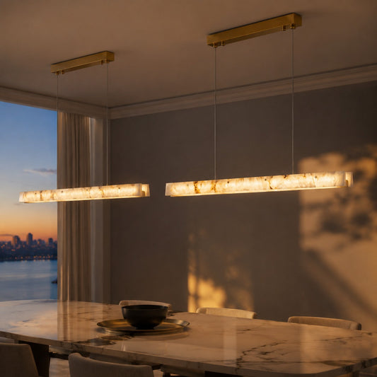Elowent Modern LED Linear Alabaster Pendant Light for Kitchen Island