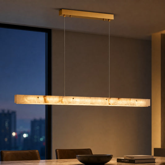 Elowent Modern LED Linear Alabaster Pendant Light for Kitchen Island
