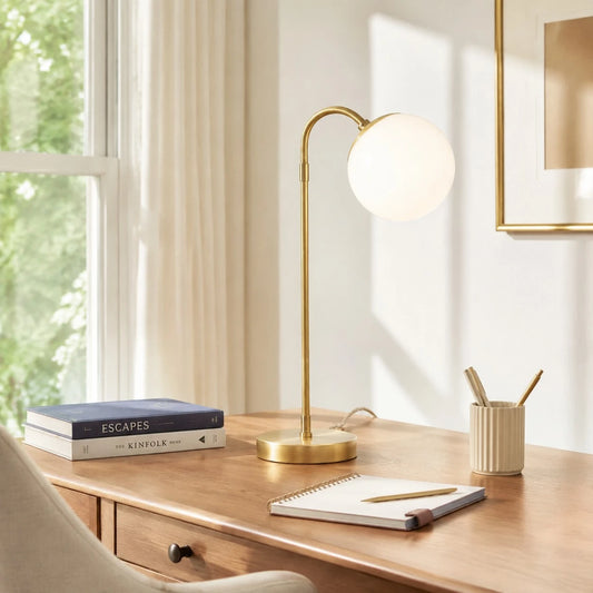 Elvyn Mid Century Opal Glass Metal Table Light