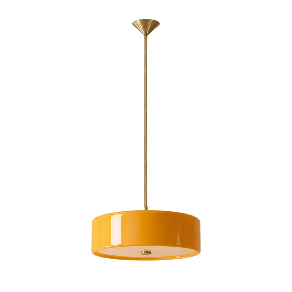 Emery Modern Glass Drum Pendant Light - Orange large - unlit fixture on white background - large-orange-white