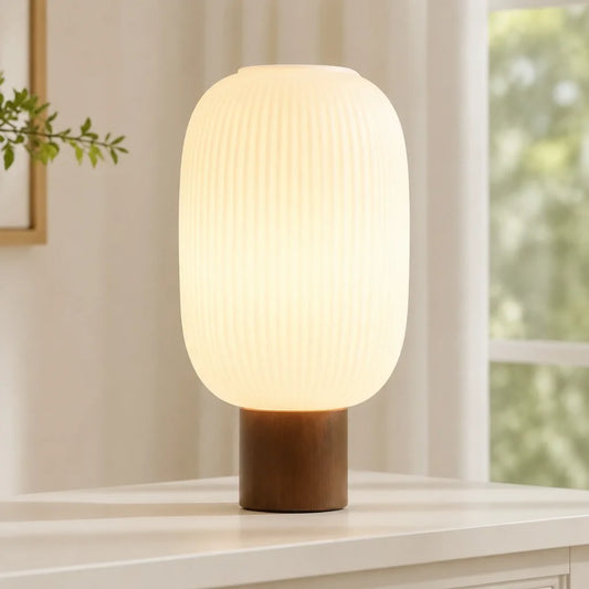 Emmett Scandinavian Frosted Ribbed Glass Table Lamp