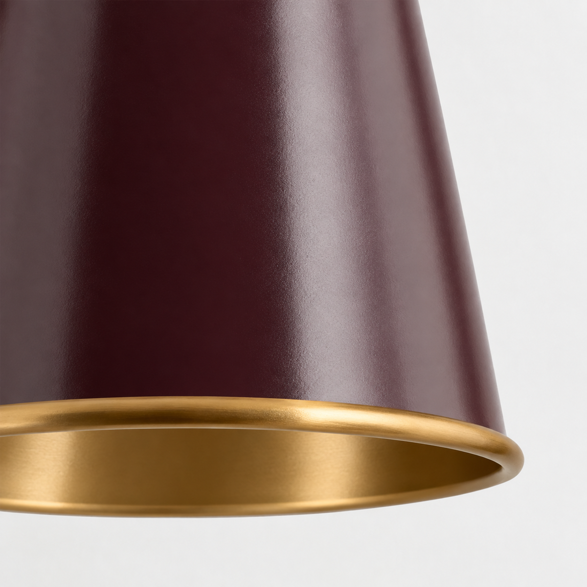 Everton Brass Double Wall Sconce Light, aubergine metal shade edge detail