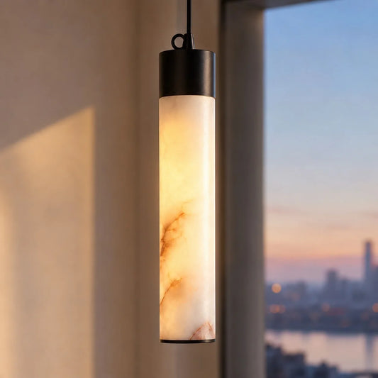 Evryn Modern Multi-Light Tall Cylinder Alabaster Pendant Lamp