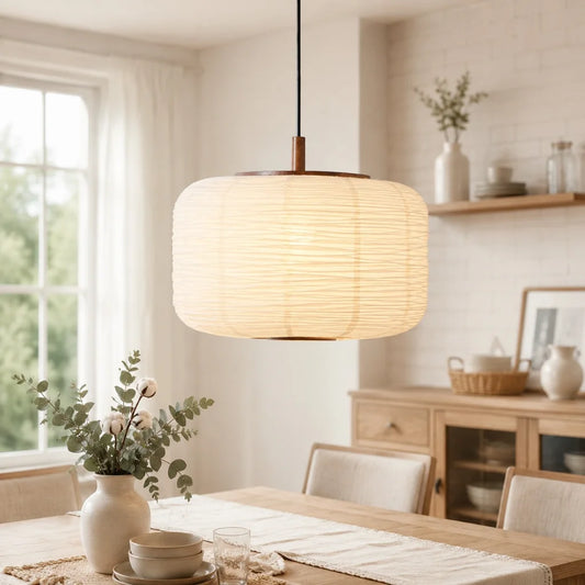 Isolde Wabi Sabi Ribbed Paper Lantern Pendant Light