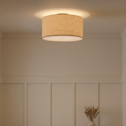 Fabric Natural Linen Drum Shade Flush Mount Ceiling Light