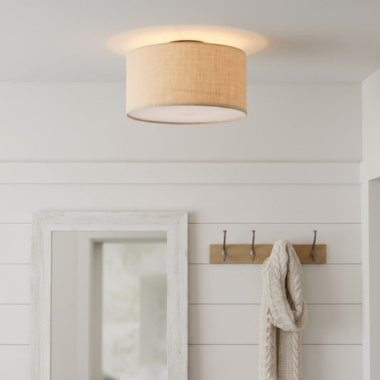 Fabric Natural Linen Drum Shade Flush Mount Ceiling Light