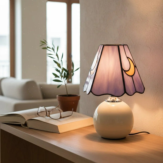 Faithe Mushroom Tiffany Moon Ceramic Table Lamp
