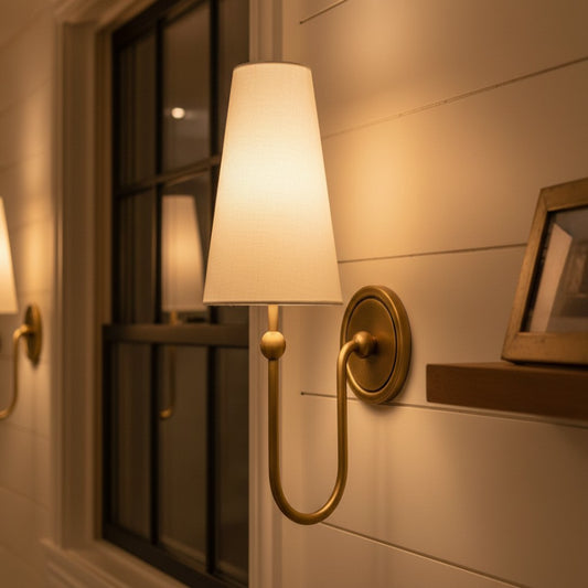 Farmhouse Linen Brass Swan Neck Wall Sconce