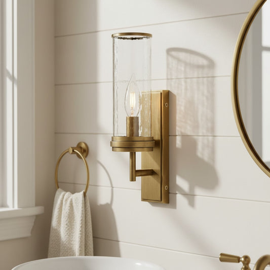 Farmhouse Cylinder Tube Hammered Glass Wall Sconce