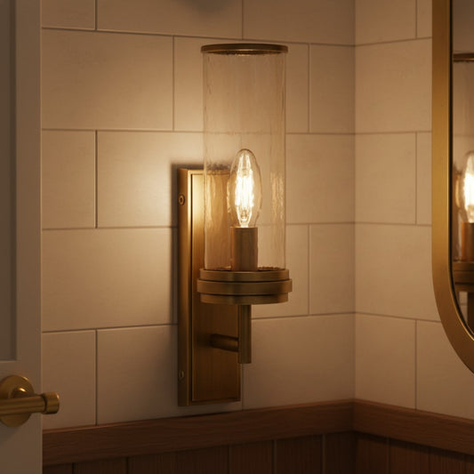 Farmhouse Cylinder Tube Hammered Glass Wall Sconce