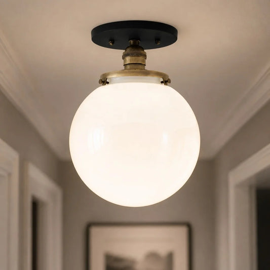 Finn Modern Vintage Milk Glass Globe Semi‑Flush Ceiling Light