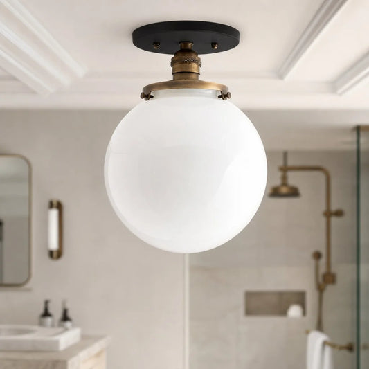 Finn Modern Vintage Milk Glass Globe Semi‑Flush Ceiling Light