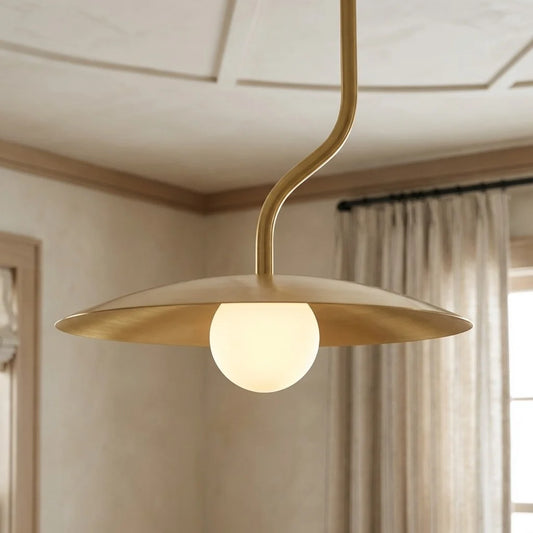 Finnian Modern Brass Curved Arm Disc Pendant Light