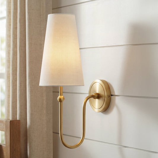 Florian Farmhouse Linen Brass Swan Neck Wall Sconce