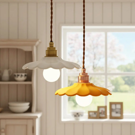French Colored Petal Ceramic Pendant Light