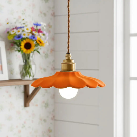 French Colored Petal Ceramic Pendant Light