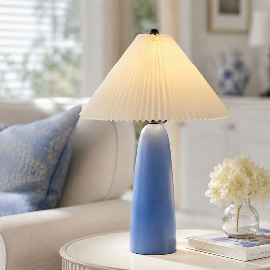 Freya Modern Woven Raffia Pleated Linen Table Light
