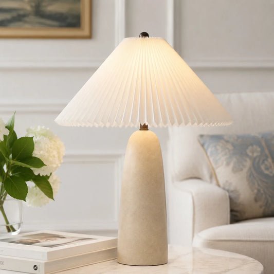 Freya Modern Woven Raffia Pleated Linen Table Light