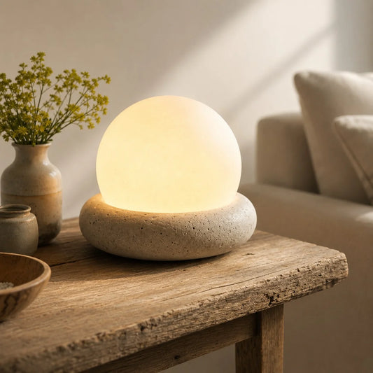 Freya Neutral LED Travertine Globe Table Lamp