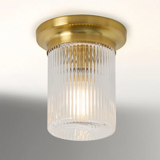Galen Mid-Century Modern Round Ribbed Glass Ceiling Light