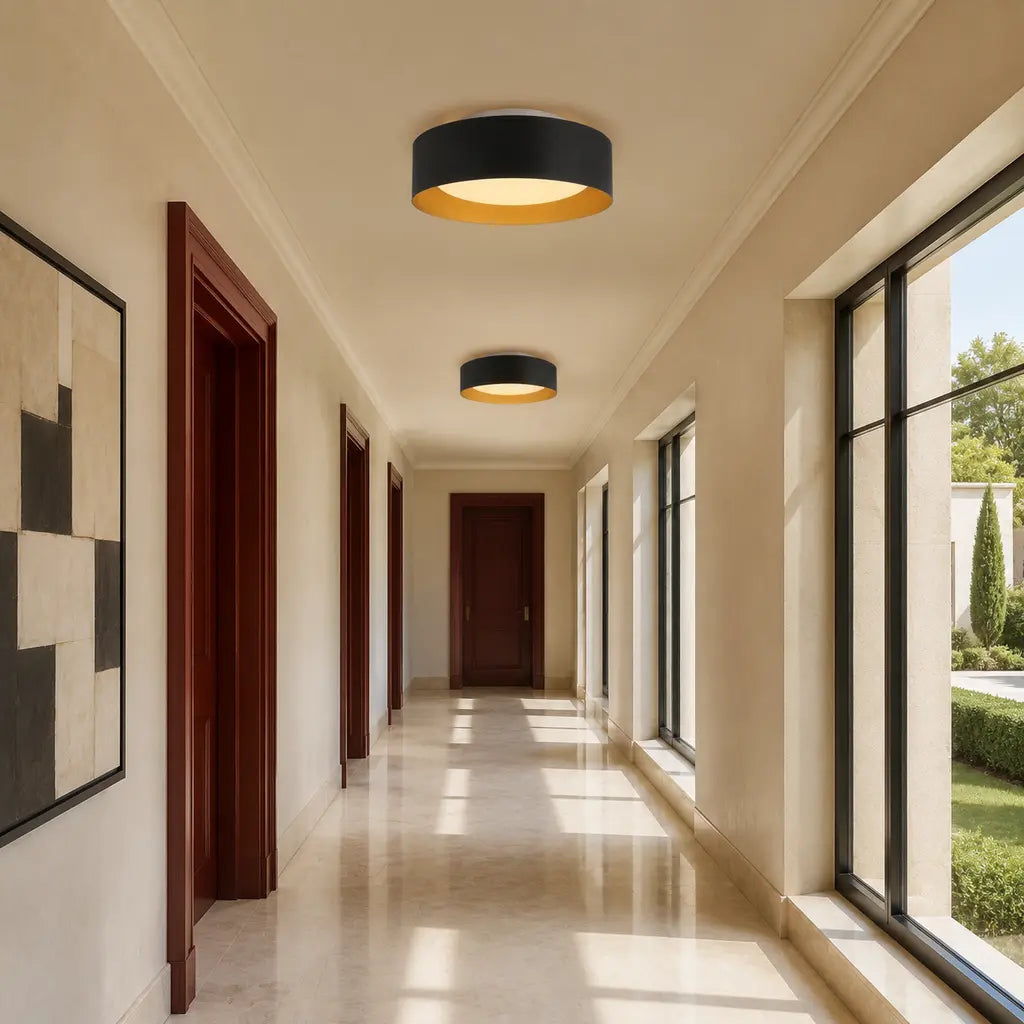 Giselle Modern Glass Flush Mount Ceiling Light, Black/Gold, room scene