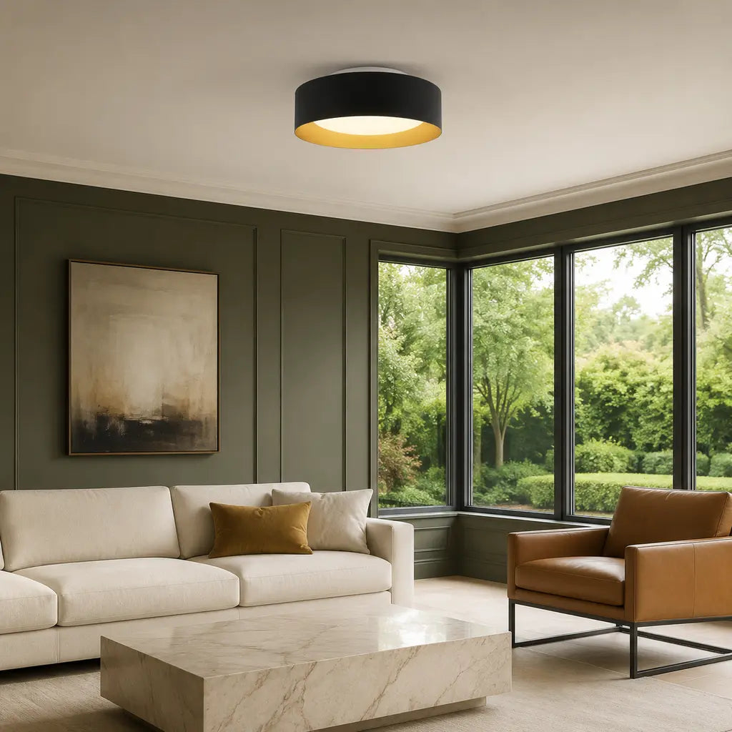 Giselle Modern Glass Flush Mount Ceiling Light, Black/Gold, room scene