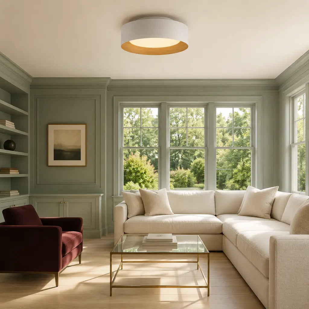 Giselle Modern Glass Flush Mount Ceiling Light, White/Natural, room scene