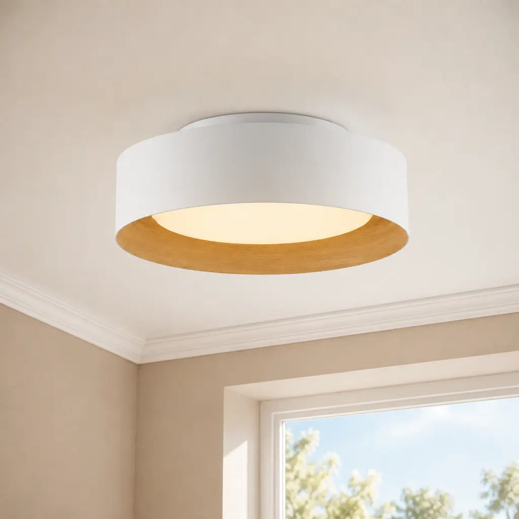 Giselle Modern Glass Flush Mount Ceiling Light, White/Natural, installed SKU view