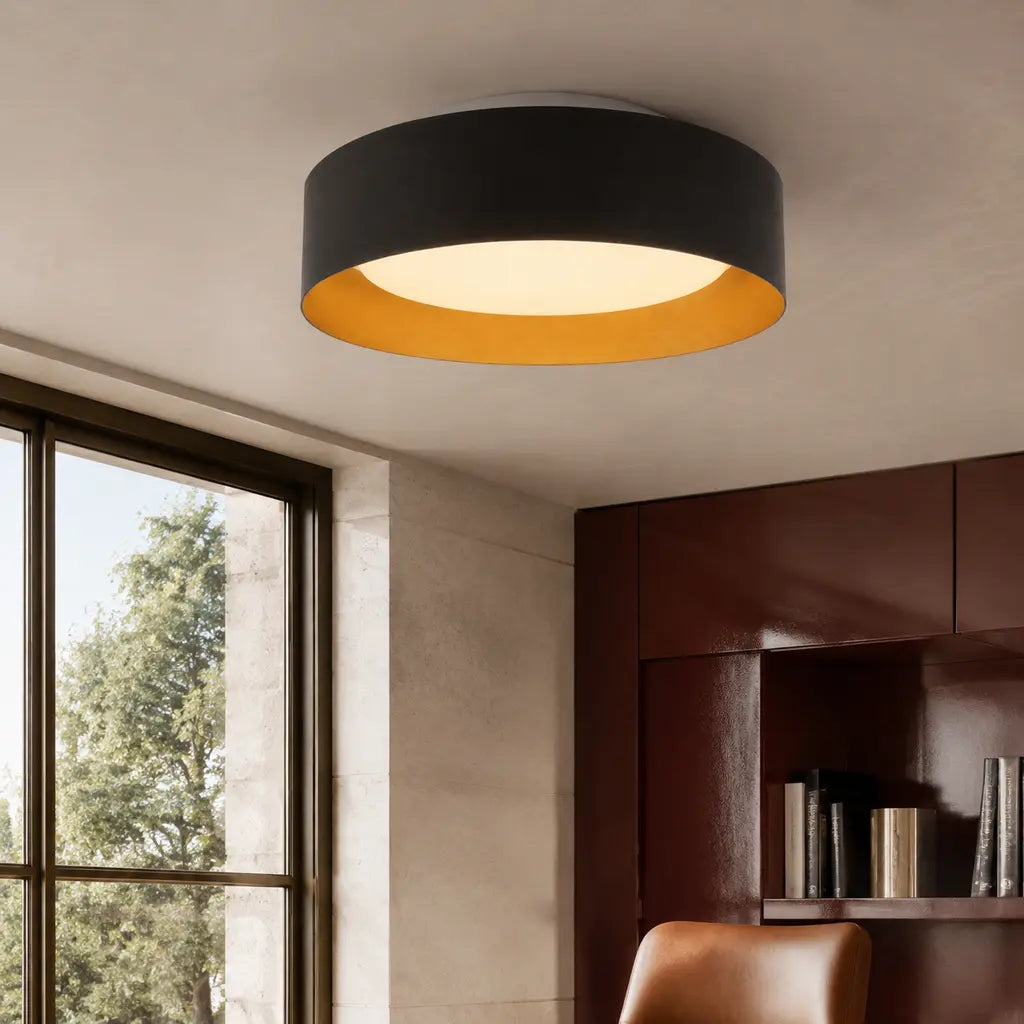 Giselle Modern Glass Flush Mount Ceiling Light, Black/Gold, close installed view