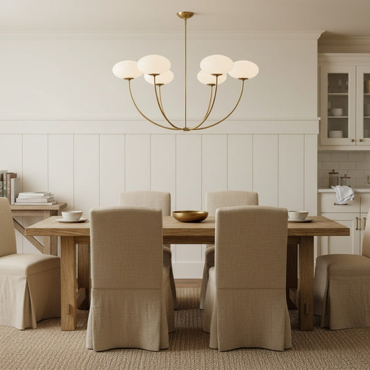 Gold 6 Light White Glass Globe Chandelier