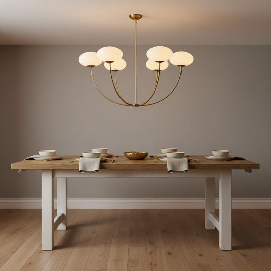 Gold 6 Light White Glass Globe Chandelier