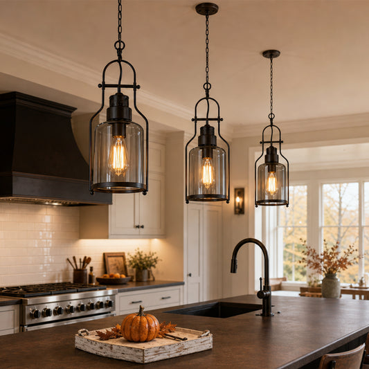 Graft Rustic Farmhouse Industrial Glass Shade Hanging Pendant Light