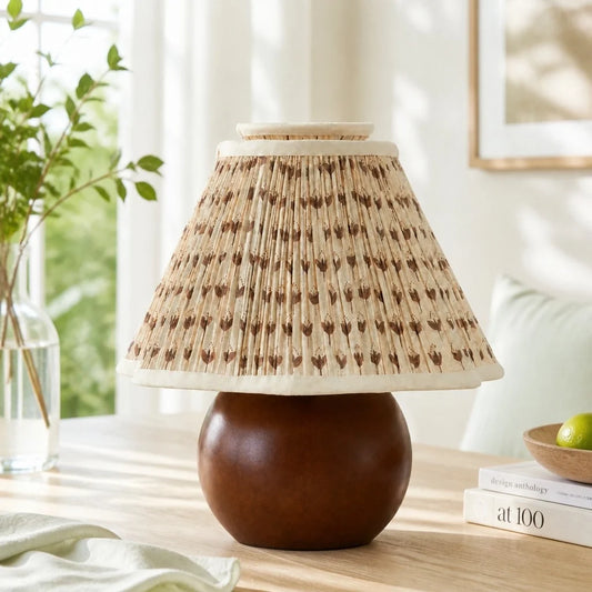 Drenor Vintage Country Pleated Floral Linen Table Lamp
