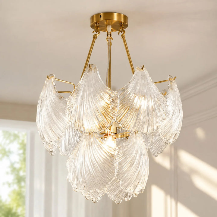 Gwyth Modern Clear Glass Scallop Leaf Chandelier