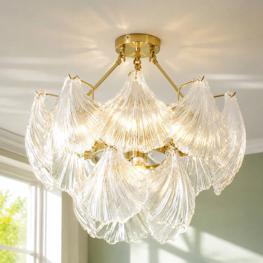 Gwyth Modern Clear Glass Scallop Leaf Chandelier