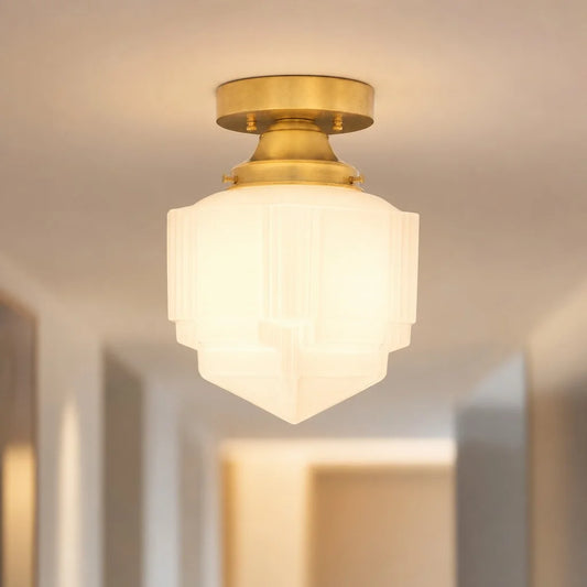 Halu Modern Minimalist Fluted Milk Glass Ceiling Light