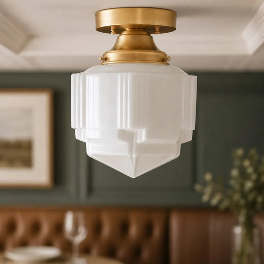 Halu Modern Minimalist Fluted Milk Glass Ceiling Light