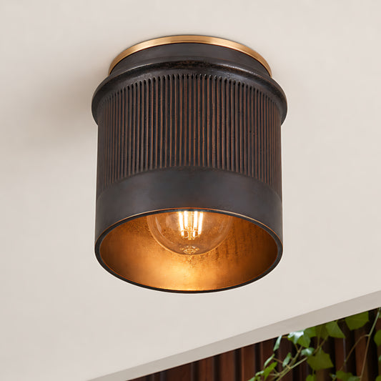 Hamish Vintage Rustic Black Metal Industrial Flush Mount Ceiling Light