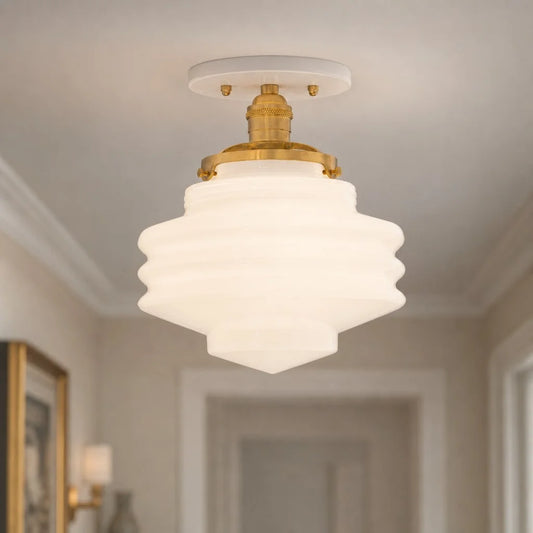 Harpl Vintage Ribbed Opal Glass Semi Flush Mount Ceiling Light