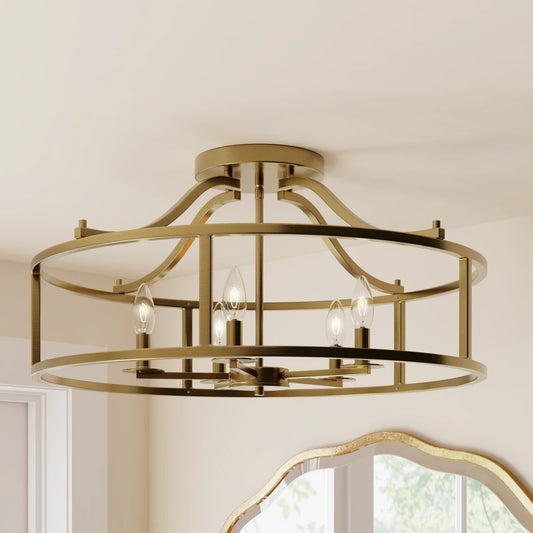 Hart Industrial Open Cage Drum Semi Flush Mount Ceiling