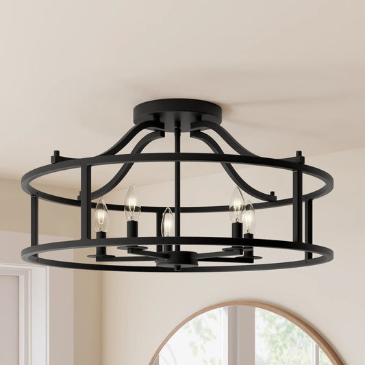 Hart Industrial Open Cage Drum Semi Flush Mount Ceiling