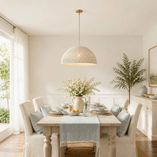 Hazel Natural Rustic Rattan Dome Pendant Light